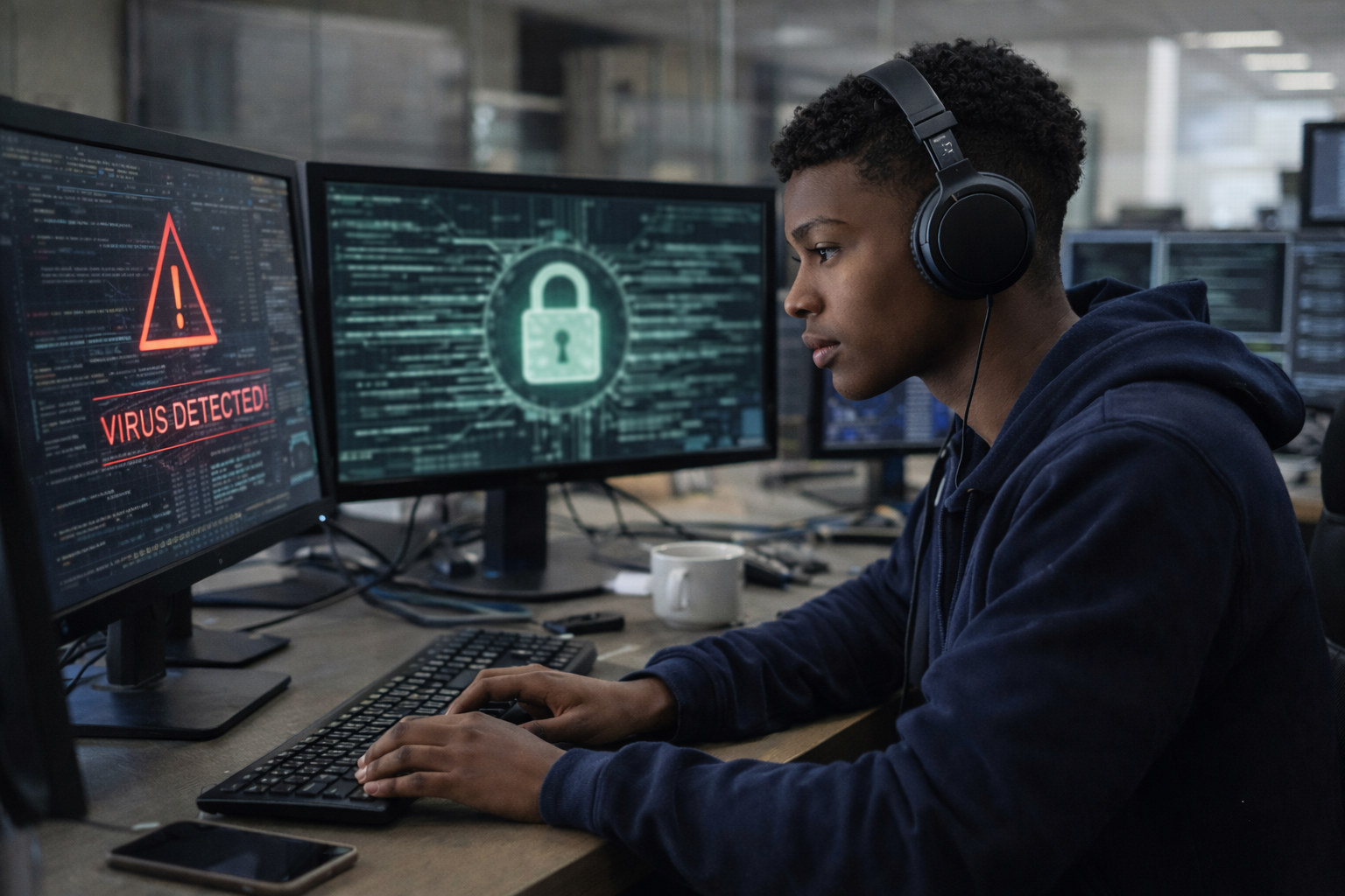 Illustration of someone working smart with secure digital tools